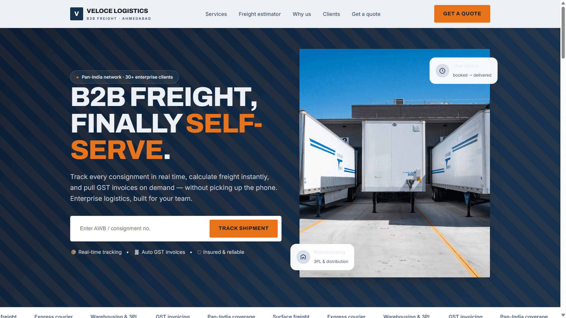 Veloce Logistics shipment tracking portal