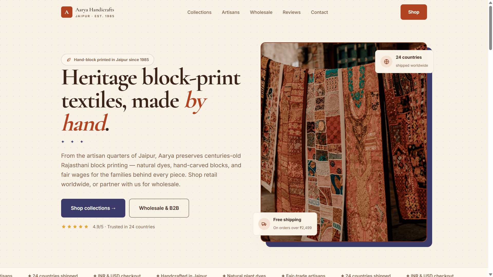 Aarya Handicrafts B2B and B2C portal